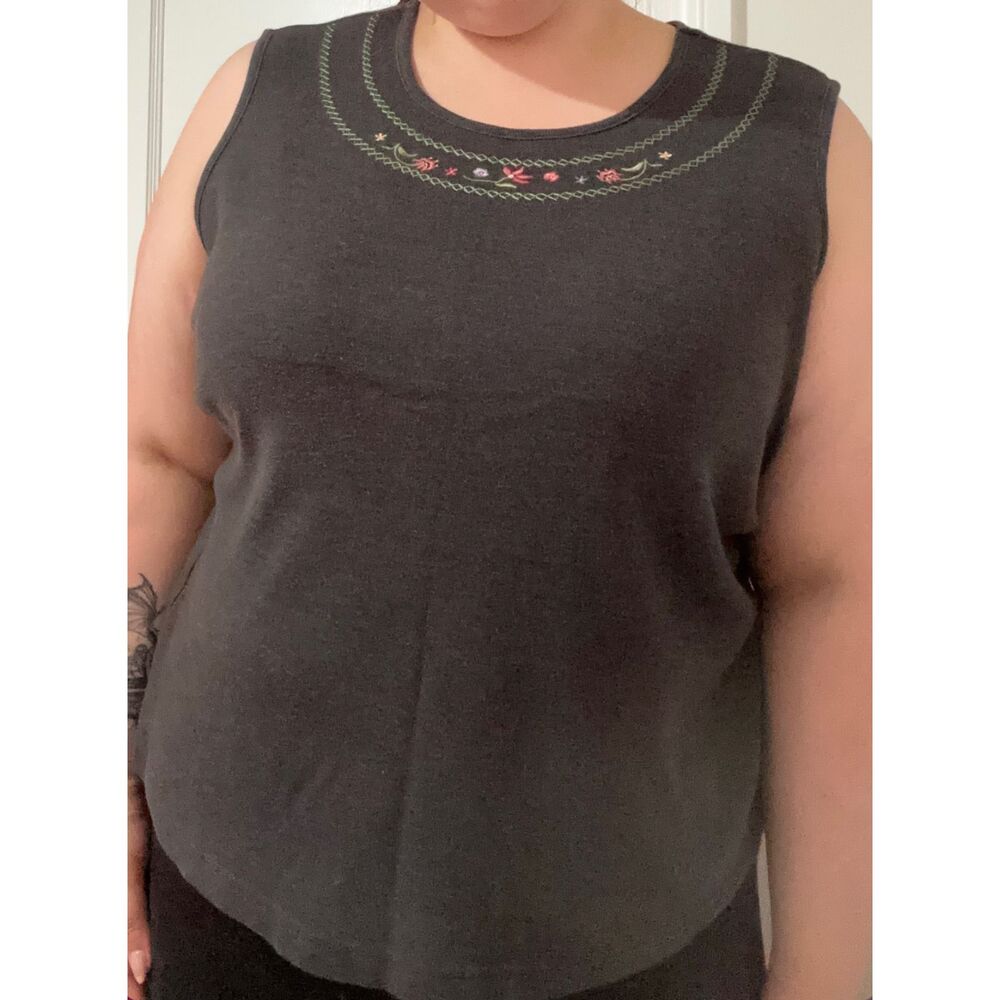 Blair Floral Embroidered Charoal Grey Tank Top